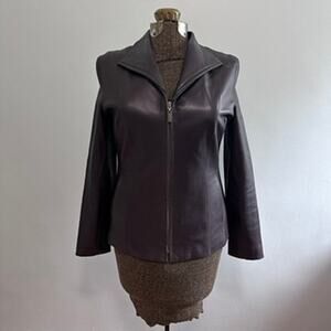 Cole Haan brown lambskin leather full zip jacket size 6